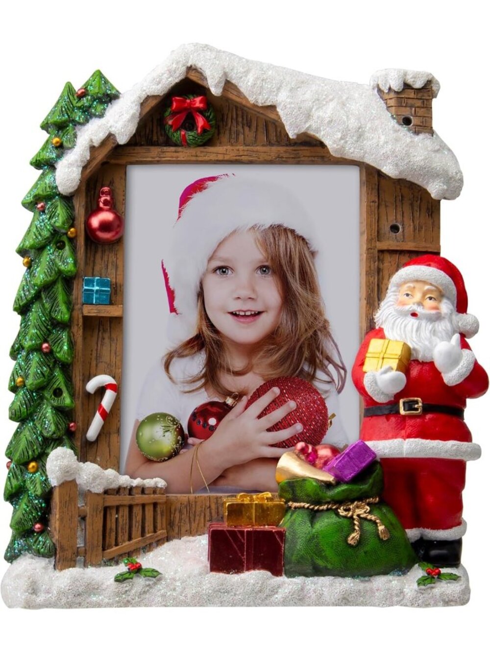 Light Up Santa's Cottage Resin Picture Frame - 5" x 7" Holiday Decor